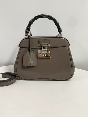 Gucci Taupe Leather Bamboo-Handle Satchel